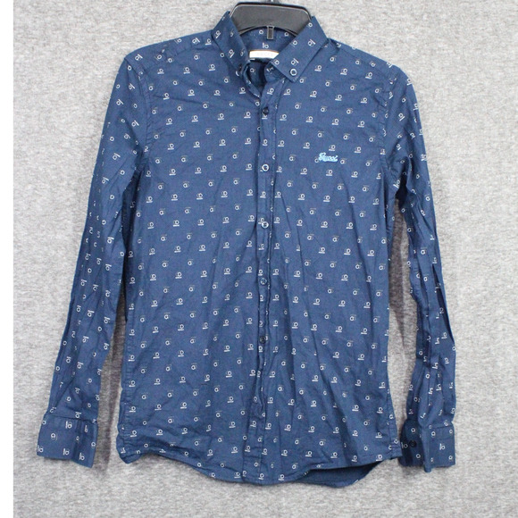 Men's Gucci Monogram button Up Long Sleeve Slim Fit Size Small Blue - Picture 1 of 9